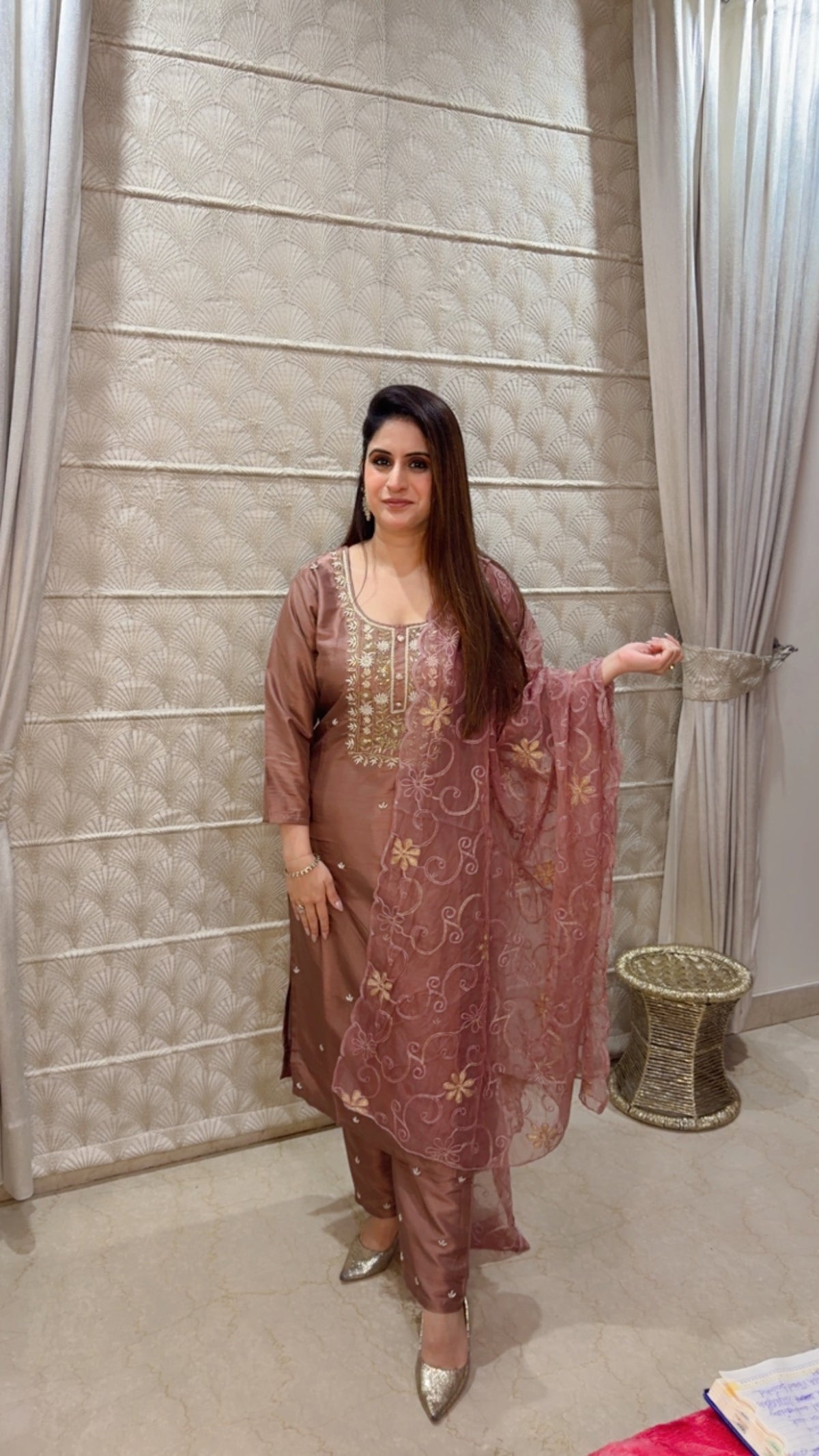 Mocha Bloom Organza Anarkali